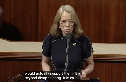 Rep. Morrison speaks on House floor. Caption: "It is beyond disappointing. It is cruel."